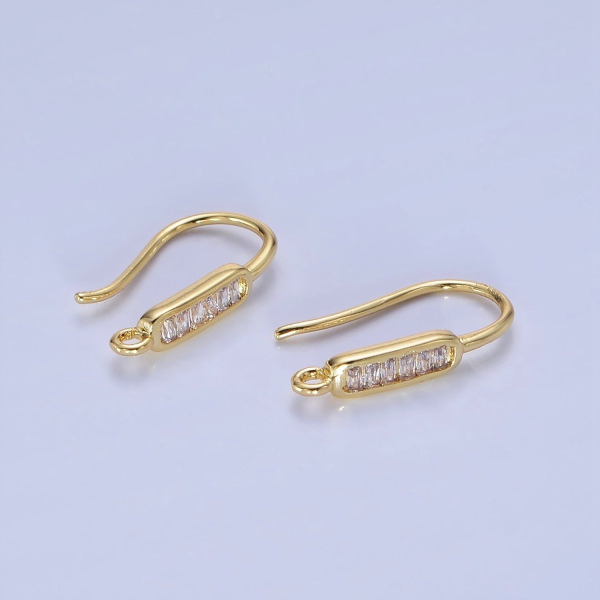 14K Gold Filled Baguette Lined Fish Hook Earrings Findings in Gold & Silver | Z747 Z748
