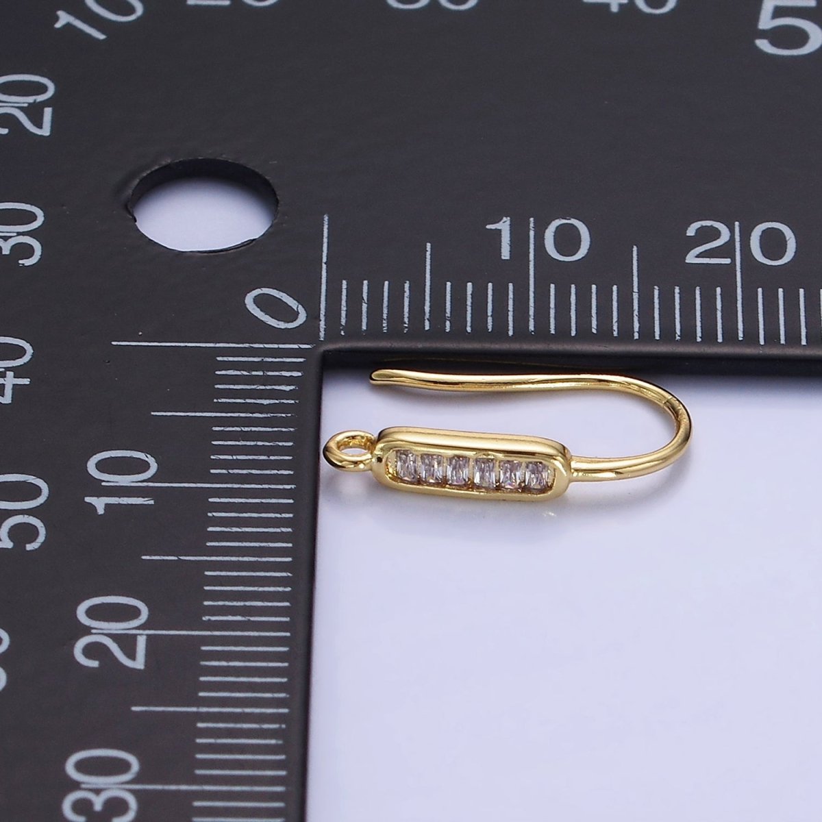 14K Gold Filled Baguette Lined Fish Hook Earrings Findings in Gold & Silver | Z747 Z748