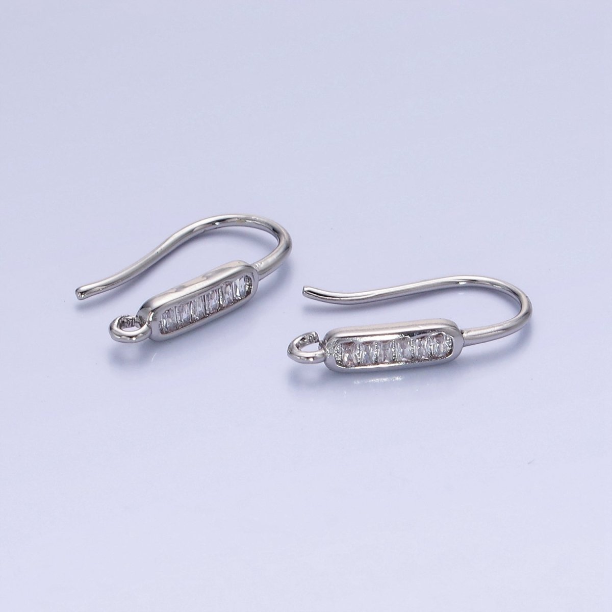 14K Gold Filled Baguette Lined Fish Hook Earrings Findings in Gold & Silver | Z747 Z748