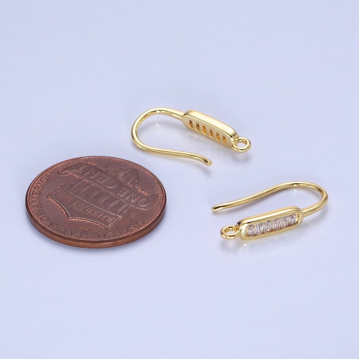 14K Gold Filled Baguette Lined Fish Hook Earrings Findings in Gold & Silver | Z747 Z748