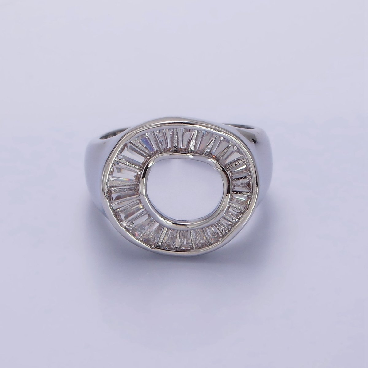 14K Gold Filled Baguette Lined Open Round Signet Ring in Gold & Silver | R213 R214