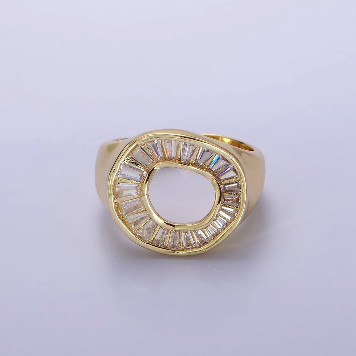 14K Gold Filled Baguette Lined Open Round Signet Ring in Gold & Silver | R213 R214