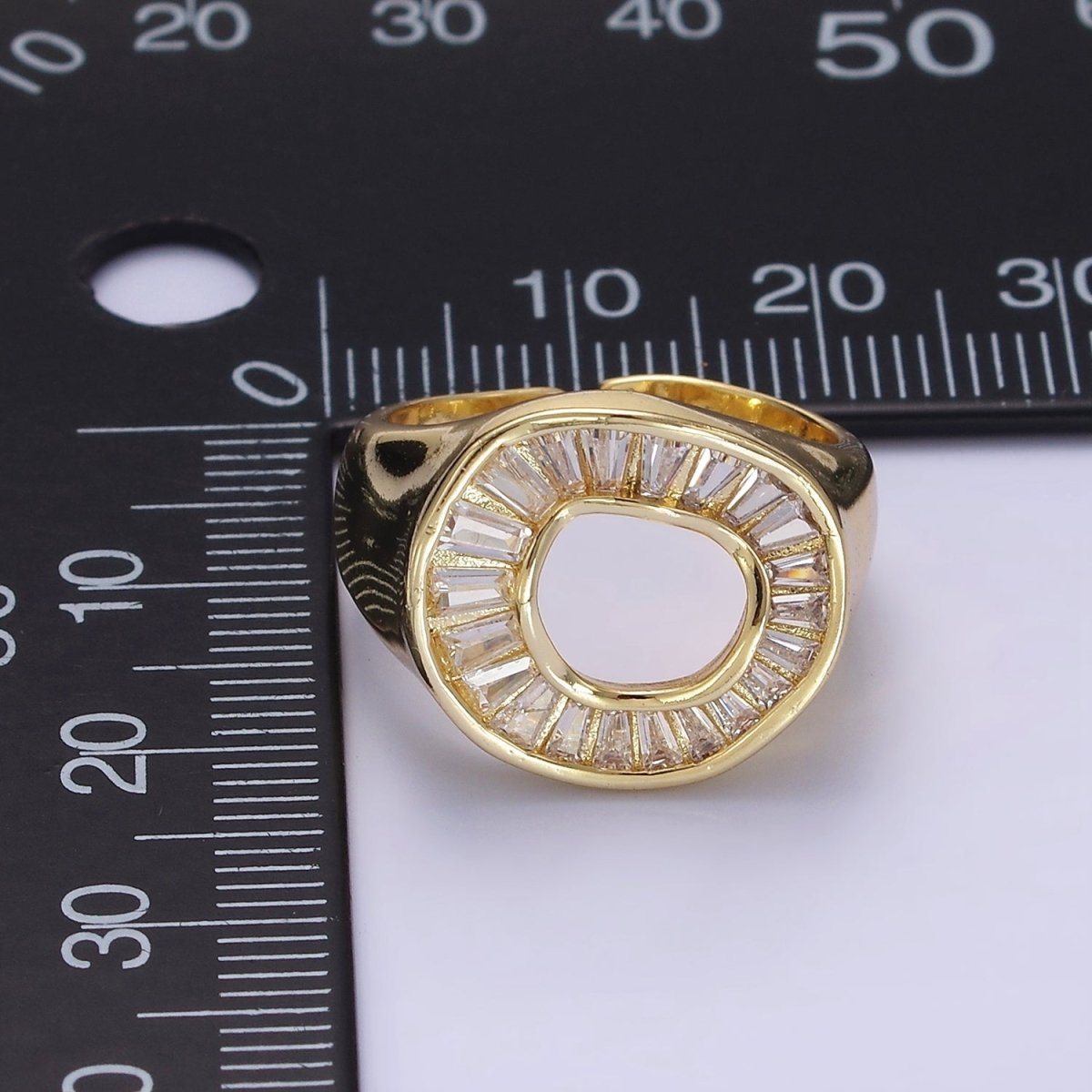 14K Gold Filled Baguette Lined Open Round Signet Ring in Gold & Silver | R213 R214