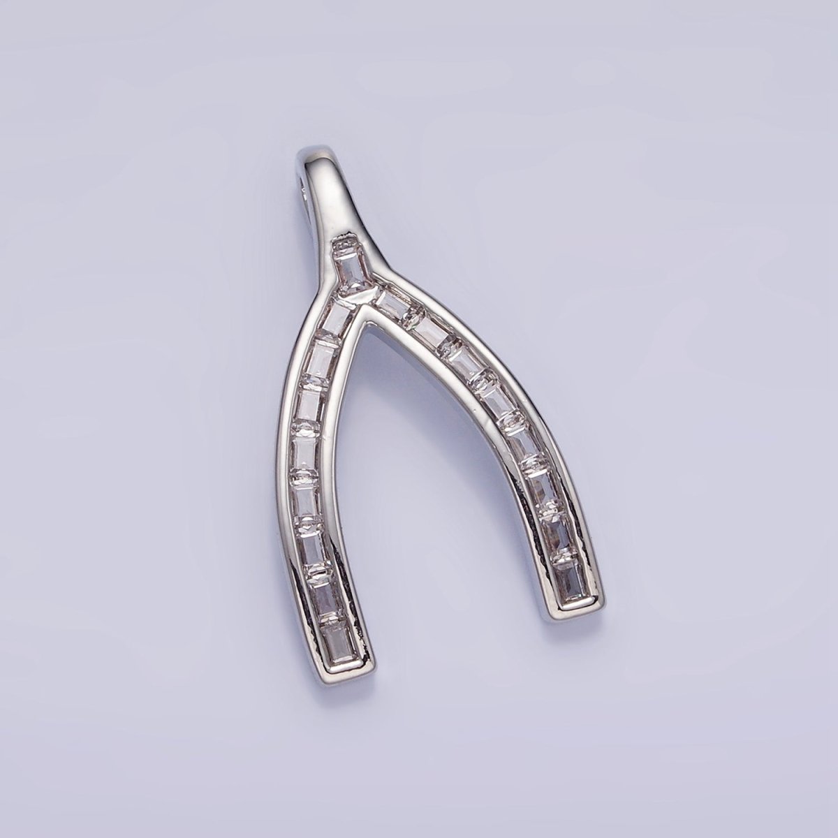 14K Gold Filled Baguette Lined Wishbone Pendant in Gold & Silver | AA1269