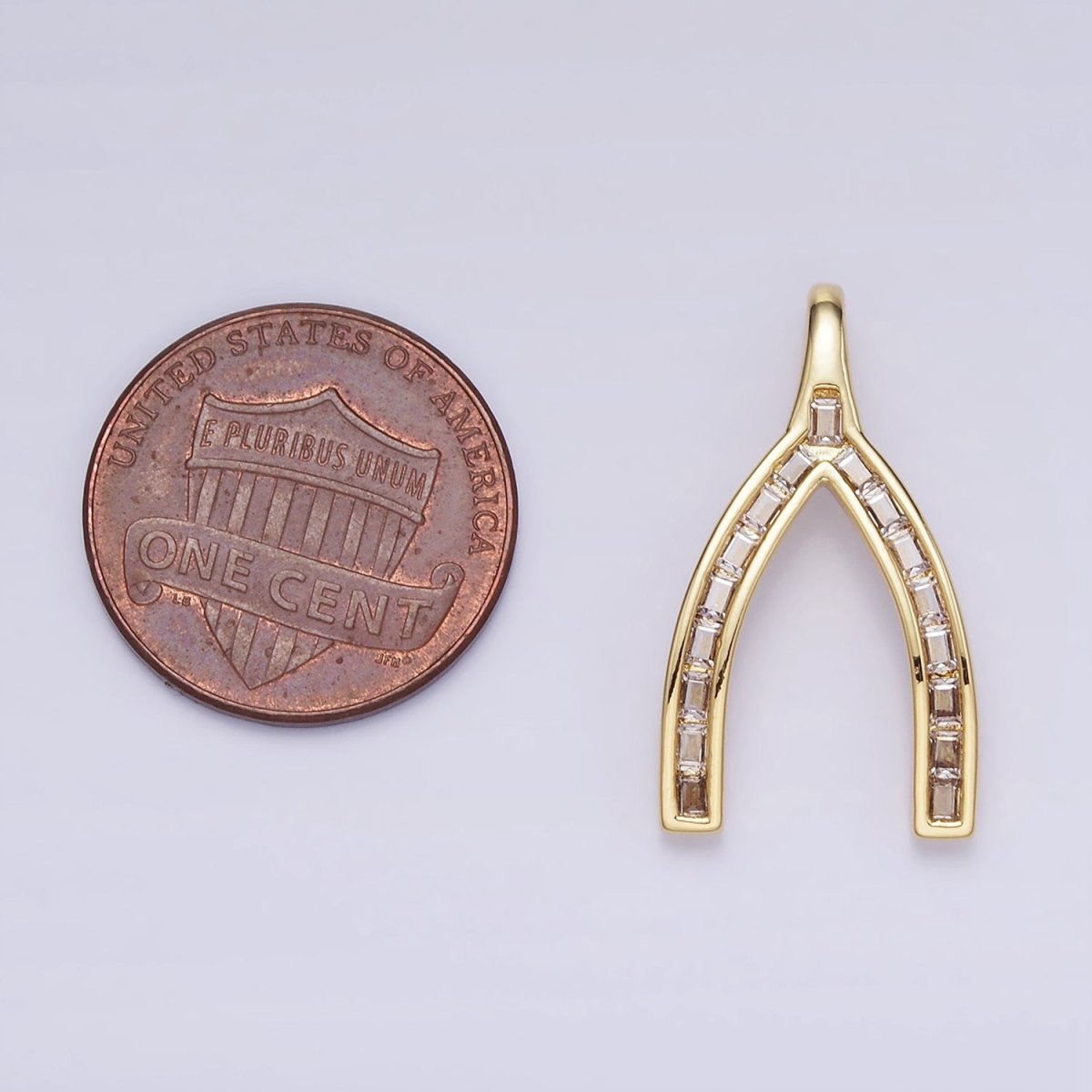 14K Gold Filled Baguette Lined Wishbone Pendant in Gold & Silver | AA1269
