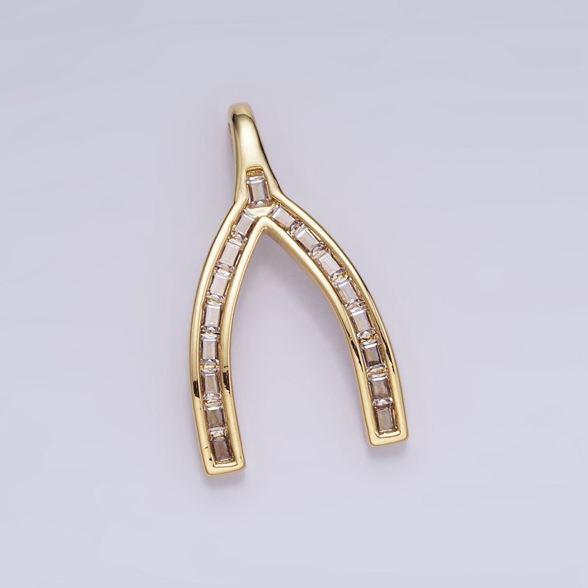 14K Gold Filled Baguette Lined Wishbone Pendant in Gold & Silver | AA1269