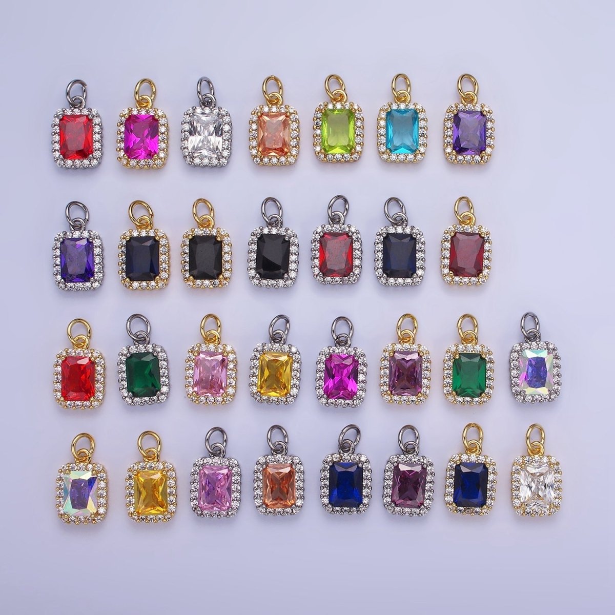 14K Gold Filled Baguette Micro Paved CZ Charm in Gold & Silver | AG768 - AG774