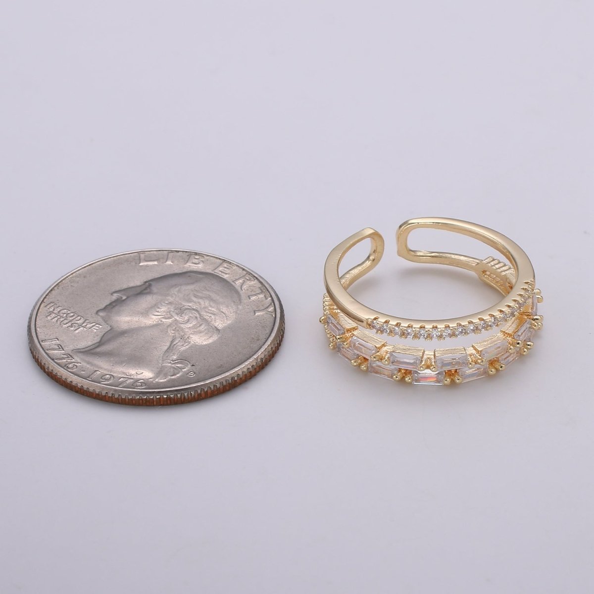 14K Gold Filled Baguette Micro Paved CZ Double Band Ring | U516 - DLUXCA