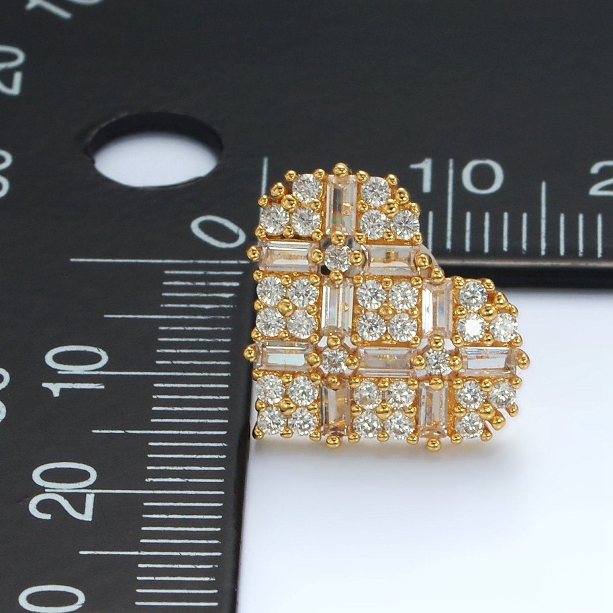 14K Gold Filled Baguette Micro Paved CZ Heart Stud Earrings in Gold & Silver | AD596 AD597