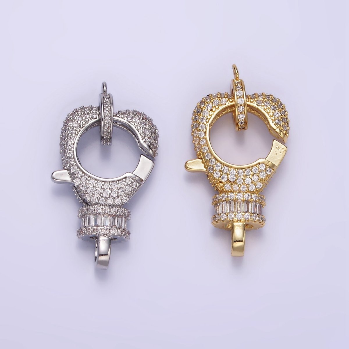 14K Gold Filled Baguette Micro Paved CZ Lobster Clasps Closure Findings Set in Silver & Gold | Z816 Z815