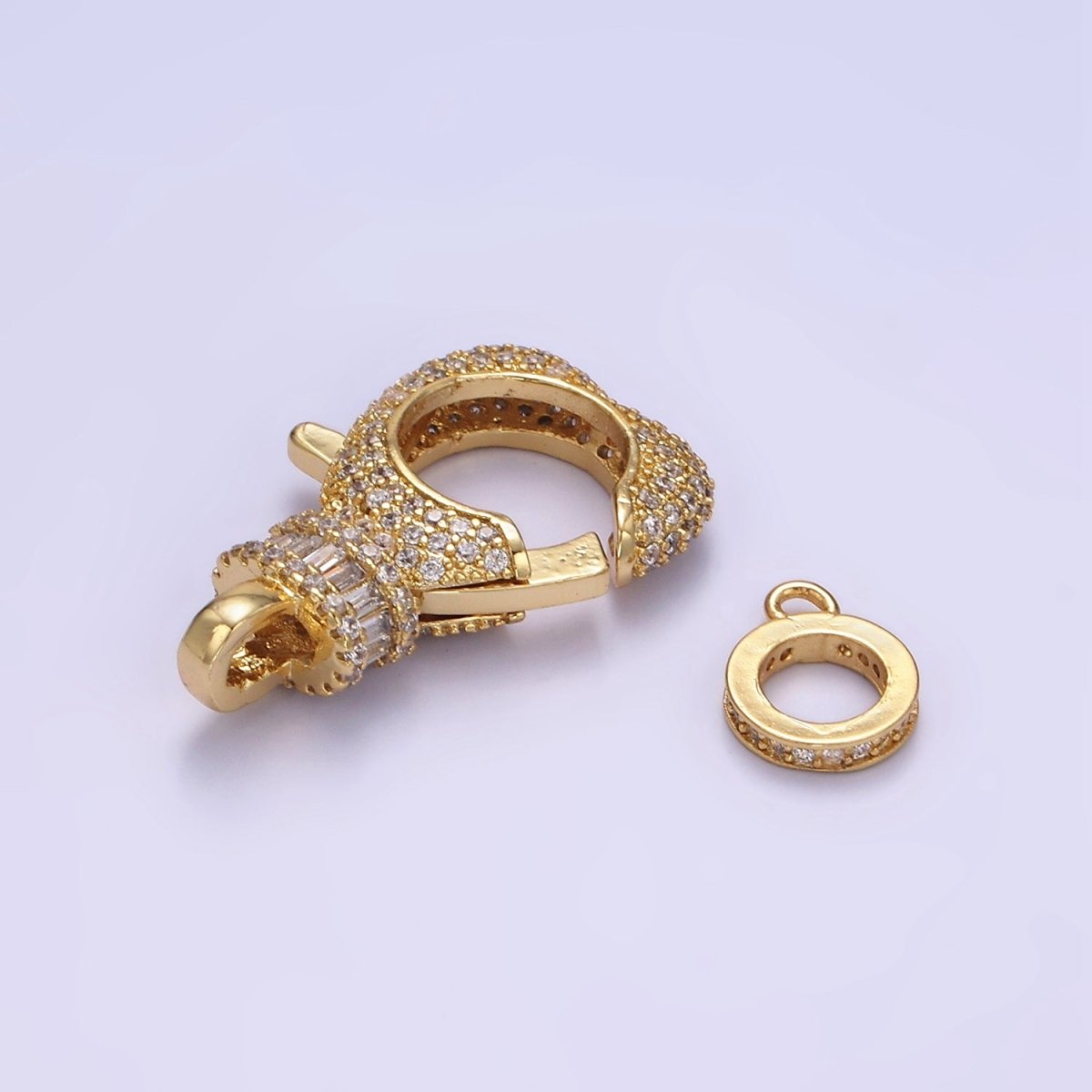 14K Gold Filled Baguette Micro Paved CZ Lobster Clasps Closure Findings Set in Silver & Gold | Z816 Z815