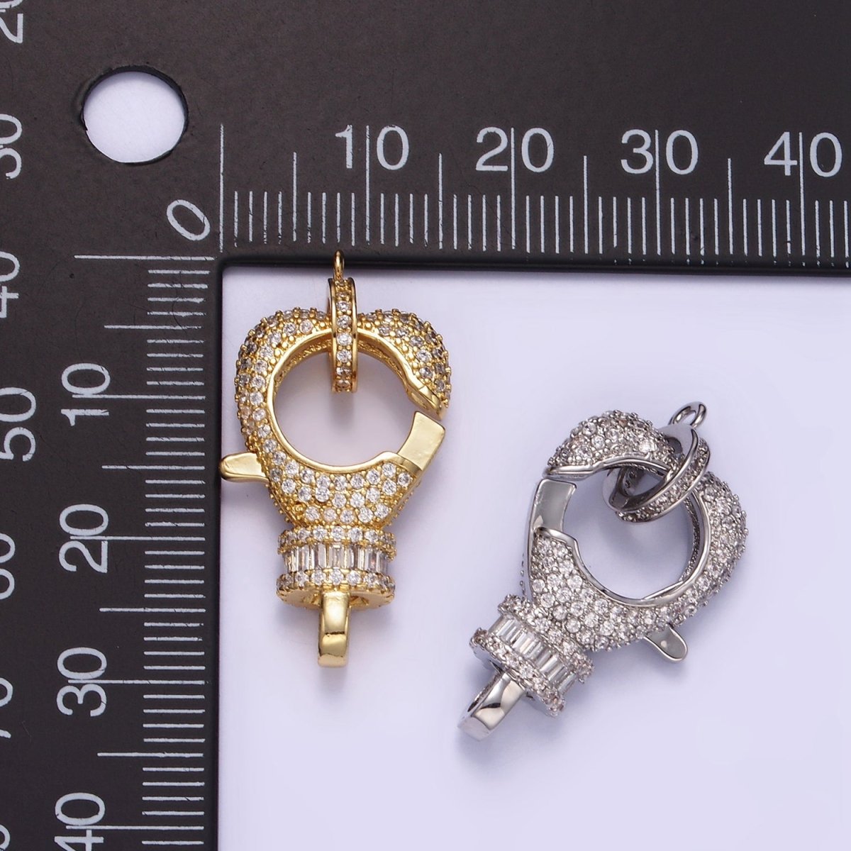 14K Gold Filled Baguette Micro Paved CZ Lobster Clasps Closure Findings Set in Silver & Gold | Z816 Z815