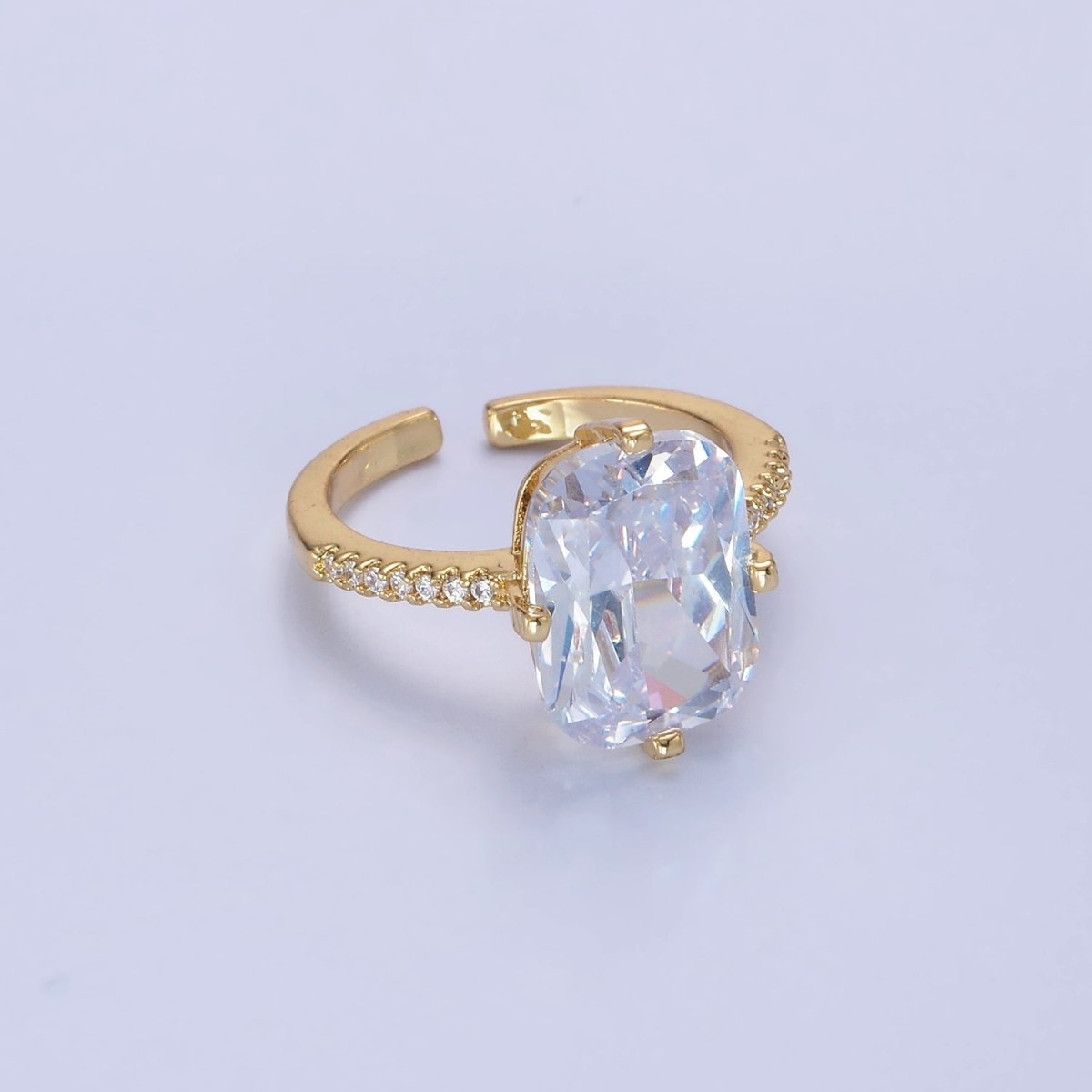 14K Gold Filled Baguette Micro Paved CZ Solitaire Ring in Gold & Silver | O1322 O1323