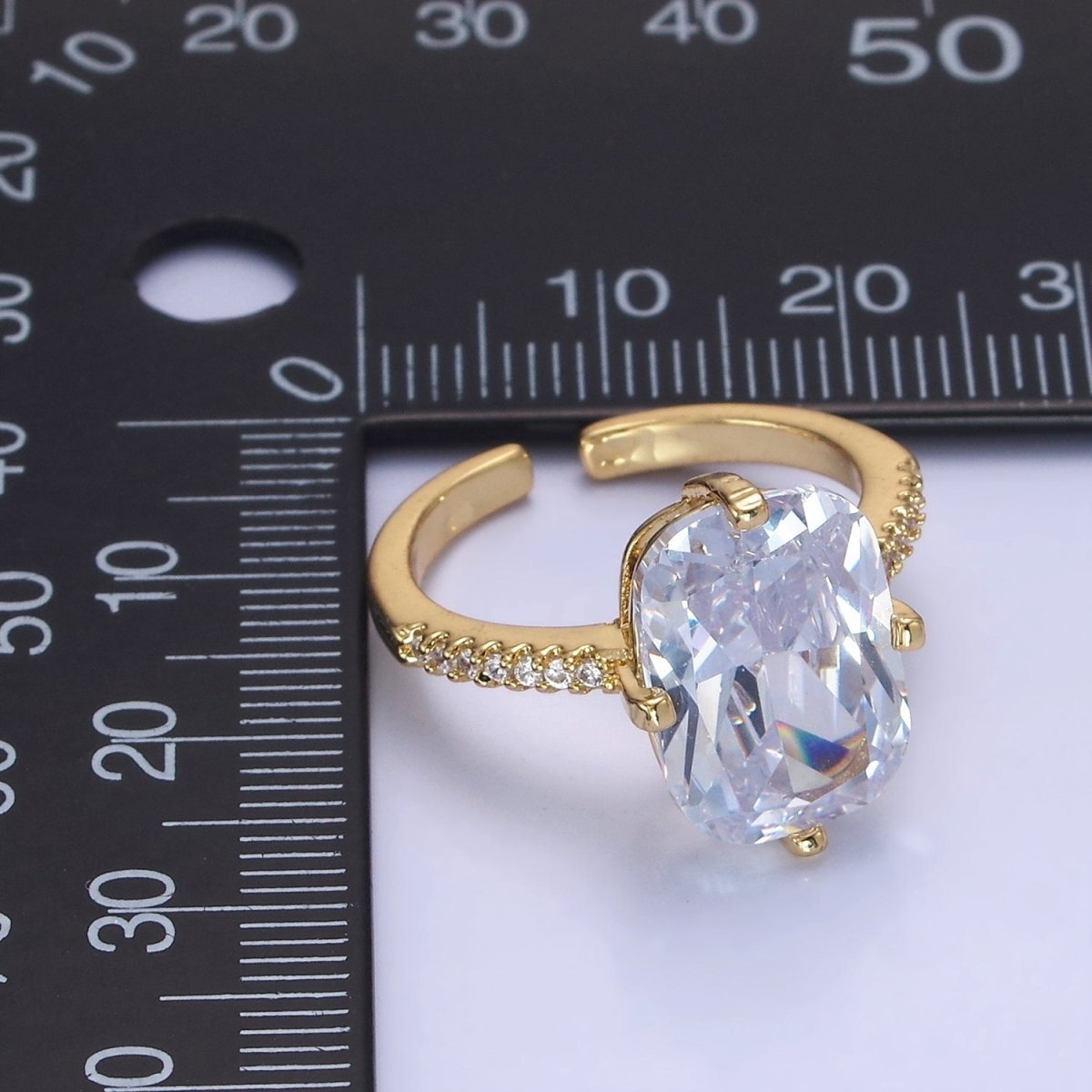 14K Gold Filled Baguette Micro Paved CZ Solitaire Ring in Gold & Silver | O1322 O1323