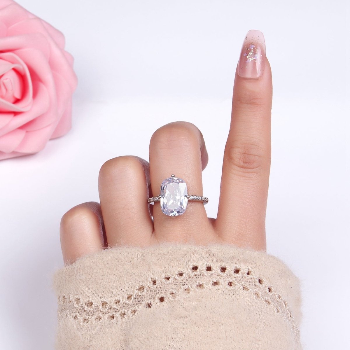 14K Gold Filled Baguette Micro Paved CZ Solitaire Ring in Gold & Silver | O1322 O1323