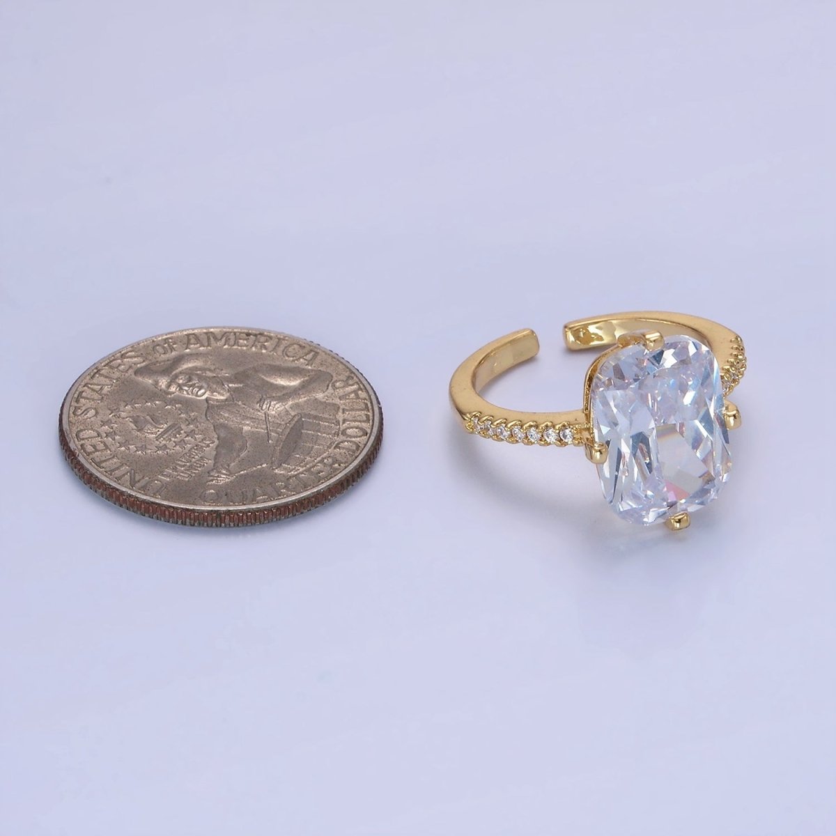 14K Gold Filled Baguette Micro Paved CZ Solitaire Ring in Gold & Silver | O1322 O1323