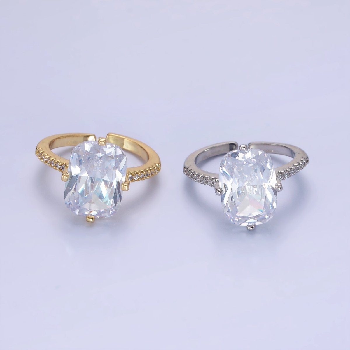 14K Gold Filled Baguette Micro Paved CZ Solitaire Ring in Gold & Silver | O1322 O1323