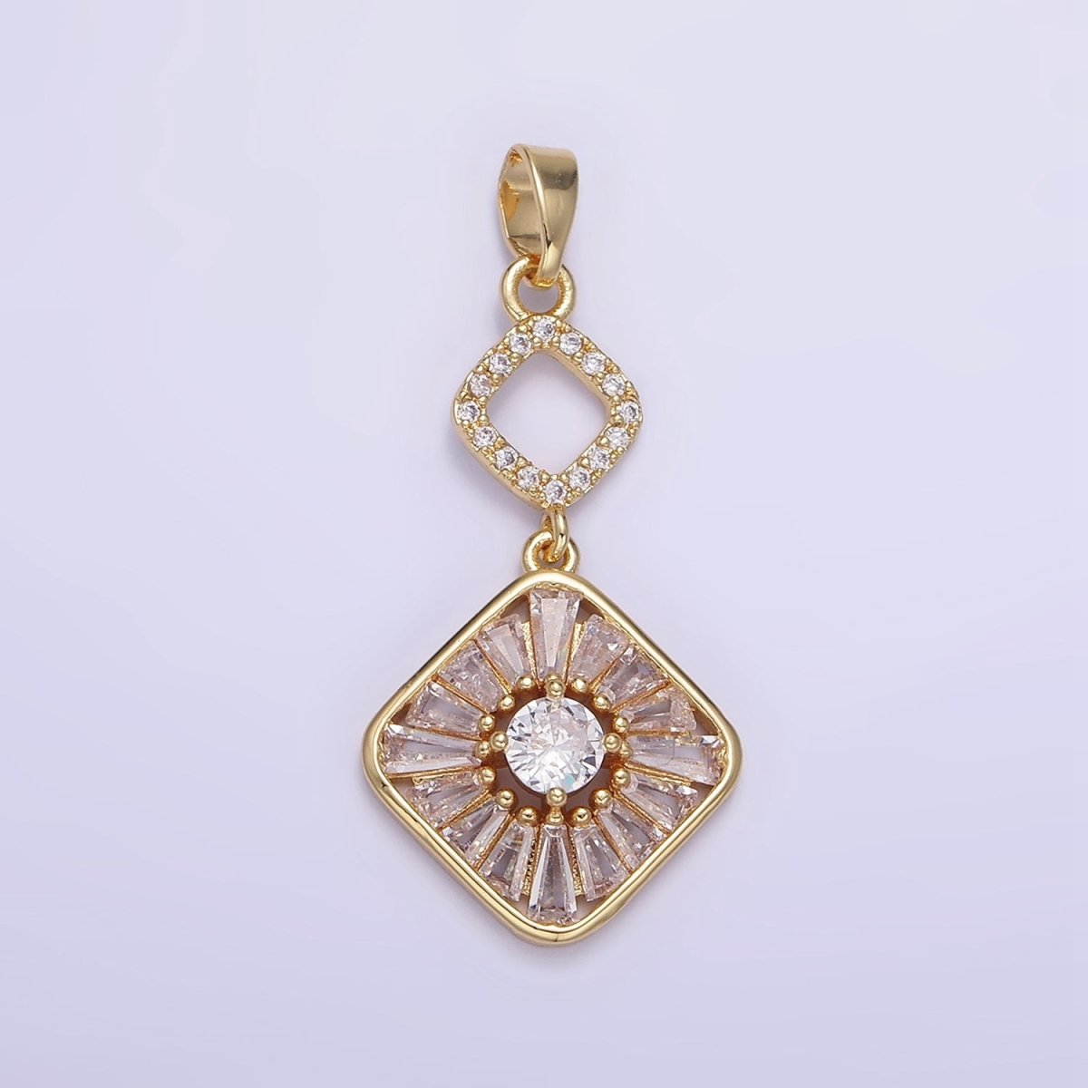 14K Gold Filled Baguette Open Rhombus Double Drop Pendant in Gold & Silver | AA1160
