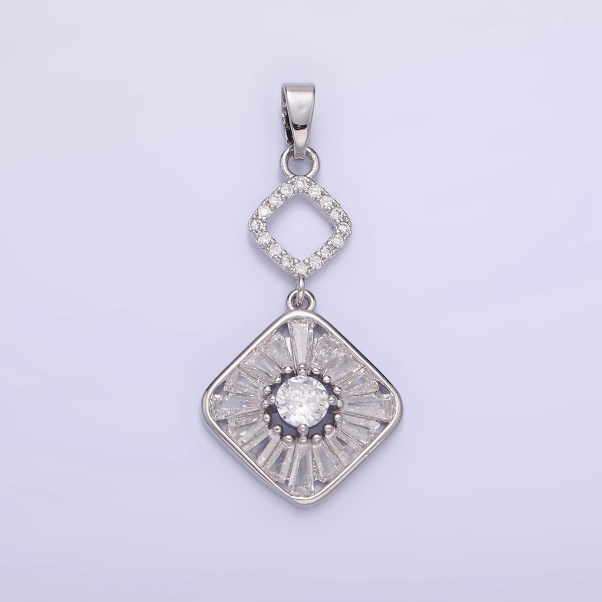 14K Gold Filled Baguette Open Rhombus Double Drop Pendant in Gold & Silver | AA1160