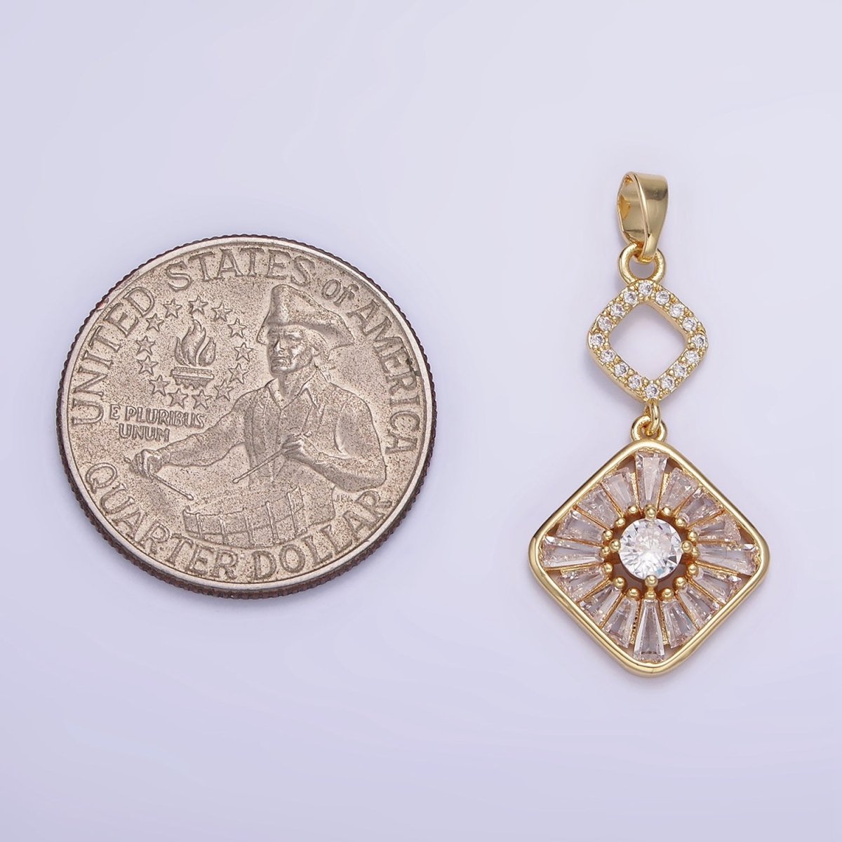 14K Gold Filled Baguette Open Rhombus Double Drop Pendant in Gold & Silver | AA1160