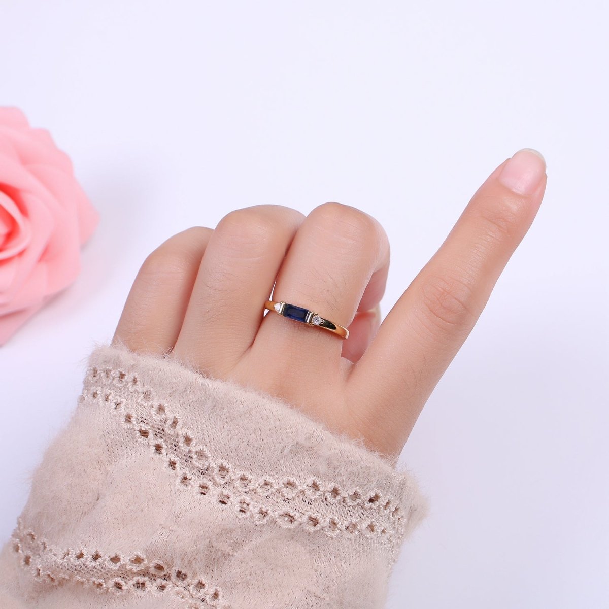 14K Gold Filled Baguette Ring / Petite Baguette Engagement Ring / Baguette Solitaire Ring / Dainty Birthstone CZ Ring U-163 ~ U-168