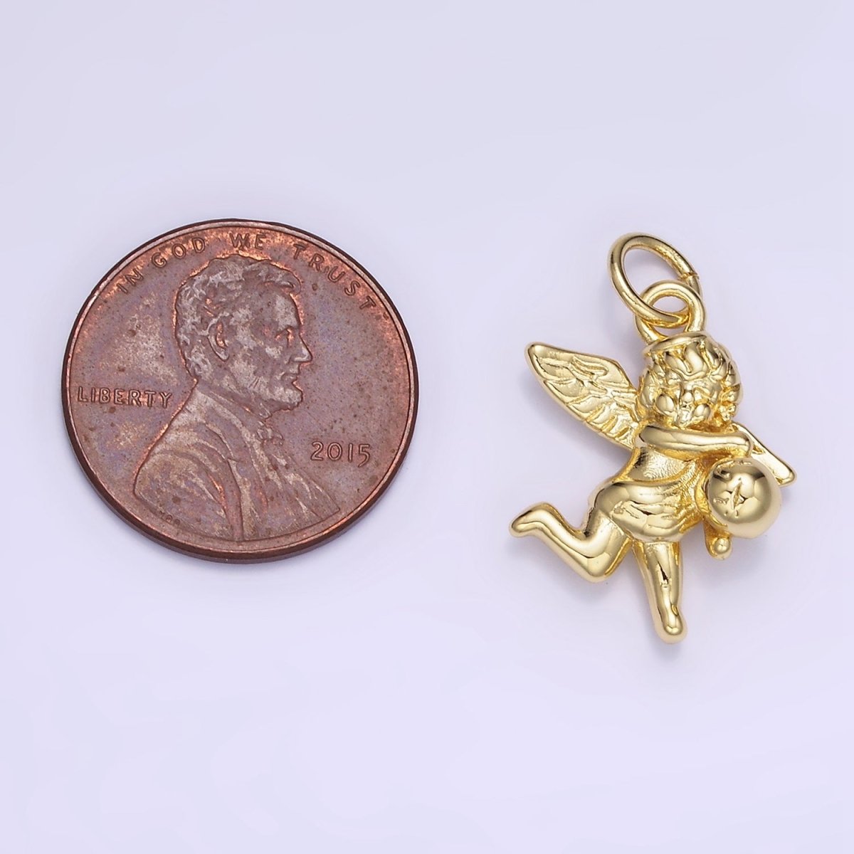14K Gold Filled Ball Running Cherub Baby Angel Charm in Gold & Silver | W495