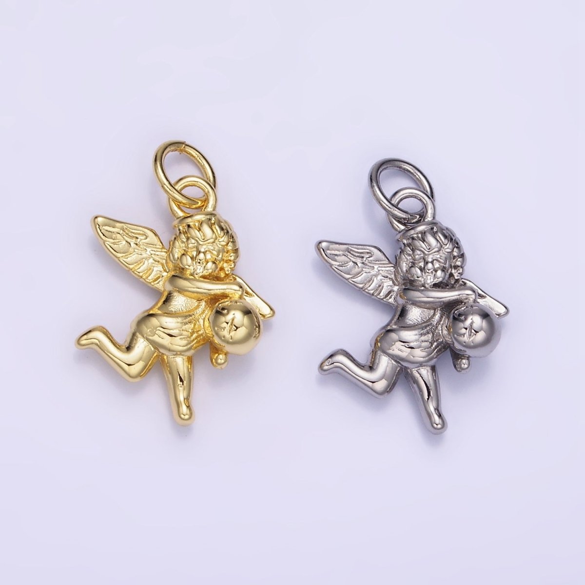 14K Gold Filled Ball Running Cherub Baby Angel Charm in Gold & Silver | W495
