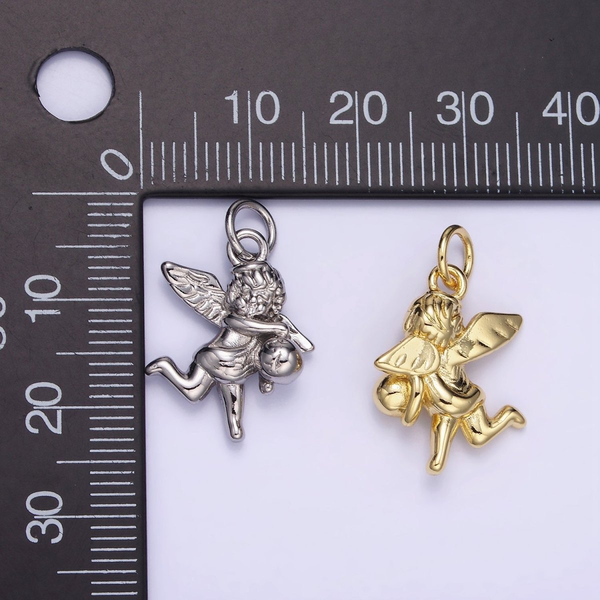 14K Gold Filled Ball Running Cherub Baby Angel Charm in Gold & Silver | W495
