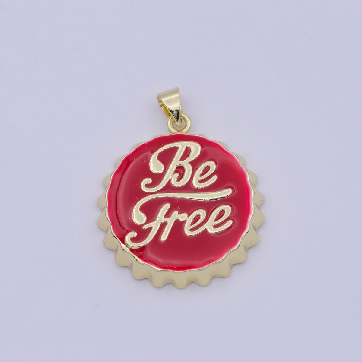 OS 14K Gold Filled Be Free Charm, Enamel Soda cap Pendant Disc Charm DIY Jewelry Making Accessories I-323 I-344