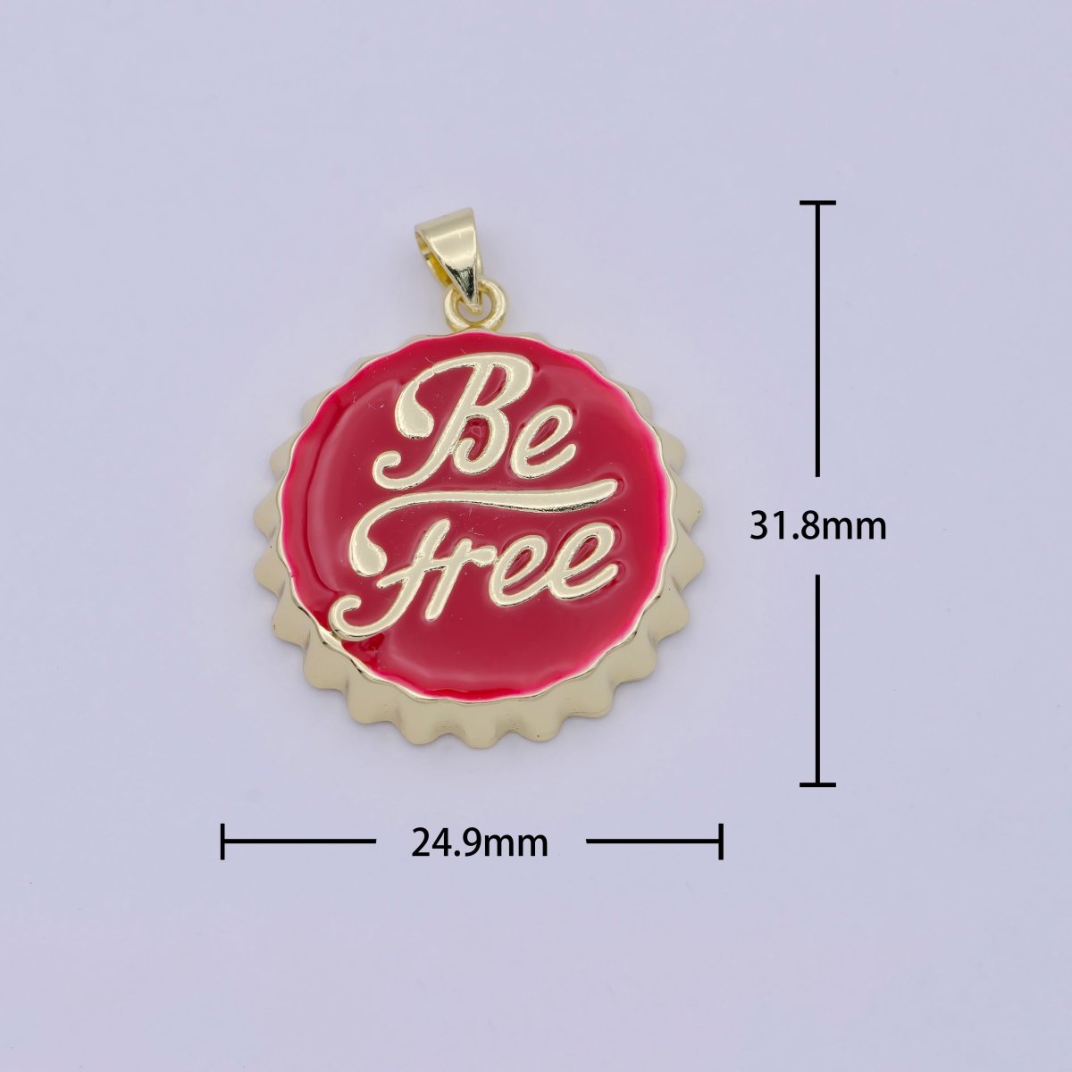 OS 14K Gold Filled Be Free Charm, Enamel Soda cap Pendant Disc Charm DIY Jewelry Making Accessories I-323 I-344
