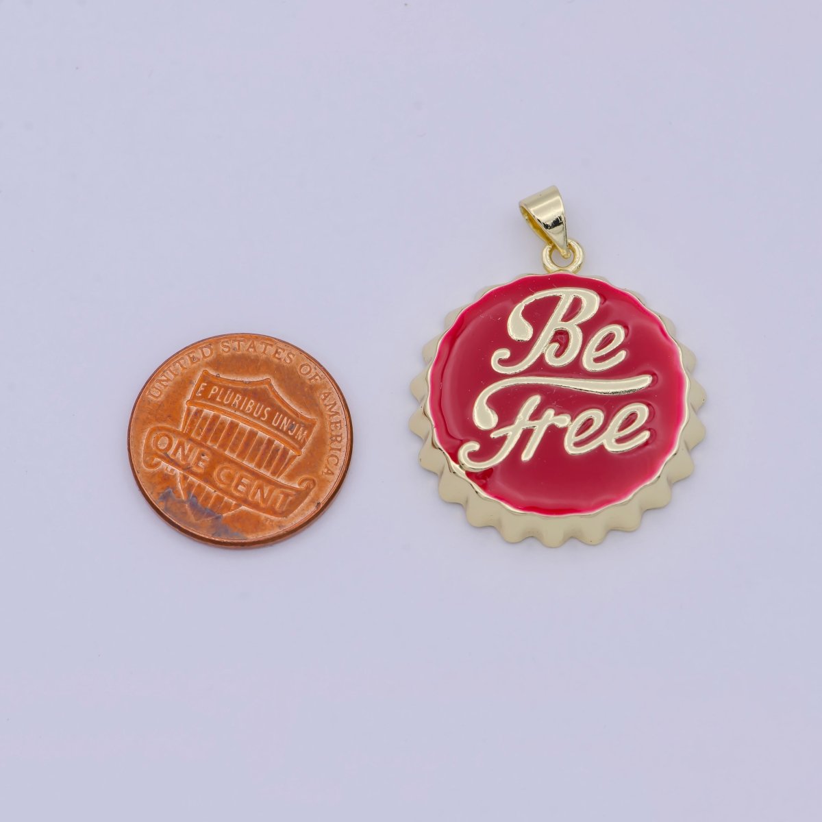 OS 14K Gold Filled Be Free Charm, Enamel Soda cap Pendant Disc Charm DIY Jewelry Making Accessories I-323 I-344