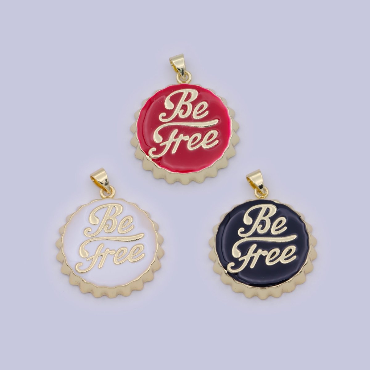 OS 14K Gold Filled Be Free Charm, Enamel Soda cap Pendant Disc Charm DIY Jewelry Making Accessories I-323 I-344