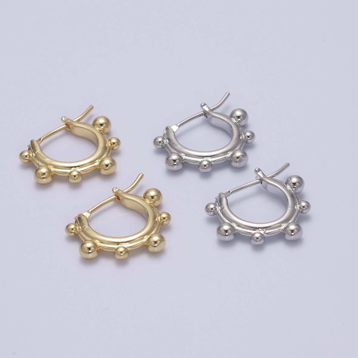 14K Gold Filled Beaded Bubble Outline Latch Hoop Earrings in Gold & Silver | T-276 T-277