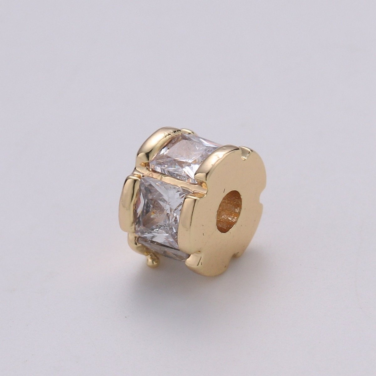 14k Gold Filled Beads 4.6x6.5mm CZ Micro Pave Drum shape Beads, Cubic Zirconia Spacer Gold Beads Bracelet Small Hole Beads Finding - DLUXCA