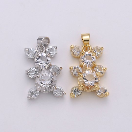 14k Gold Filled Bear Charm Cubic Zirconia Teddy Bear Charms, Bear Toy pendant for Necklace Component, J-124 J-125