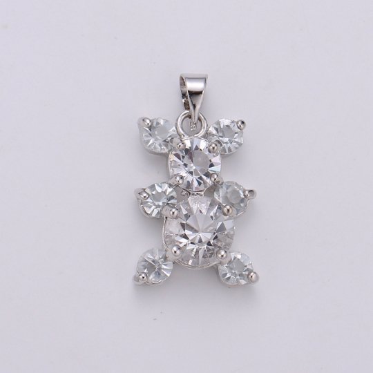 14k Gold Filled Bear Charm Cubic Zirconia Teddy Bear Charms, Bear Toy pendant for Necklace Component, J-124 J-125