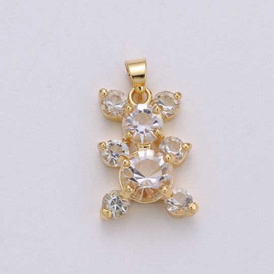 14k Gold Filled Bear Charm Cubic Zirconia Teddy Bear Charms, Bear Toy pendant for Necklace Component, J-124 J-125