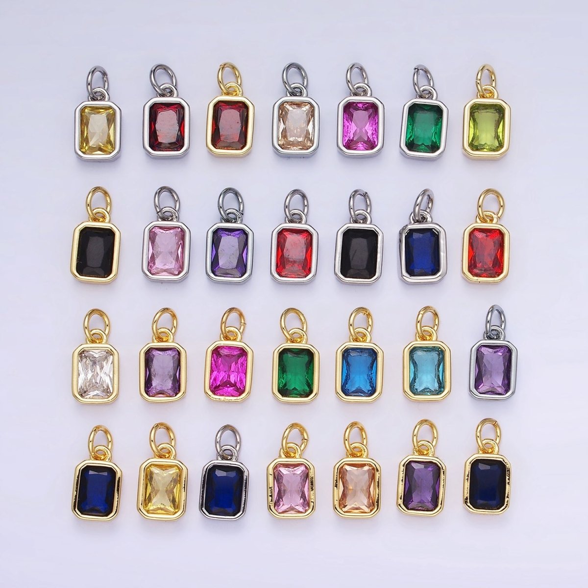 14K Gold Filled Birthstone CZ Baguette Bezel Charm in Gold & Silver | W721 - W728