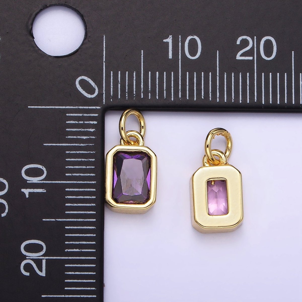 14K Gold Filled Birthstone CZ Baguette Bezel Charm in Gold & Silver | W721 - W728