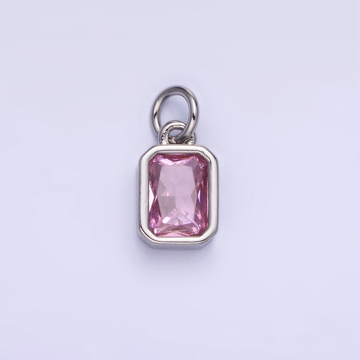 14K Gold Filled Birthstone CZ Baguette Bezel Charm in Gold & Silver | W721 - W728