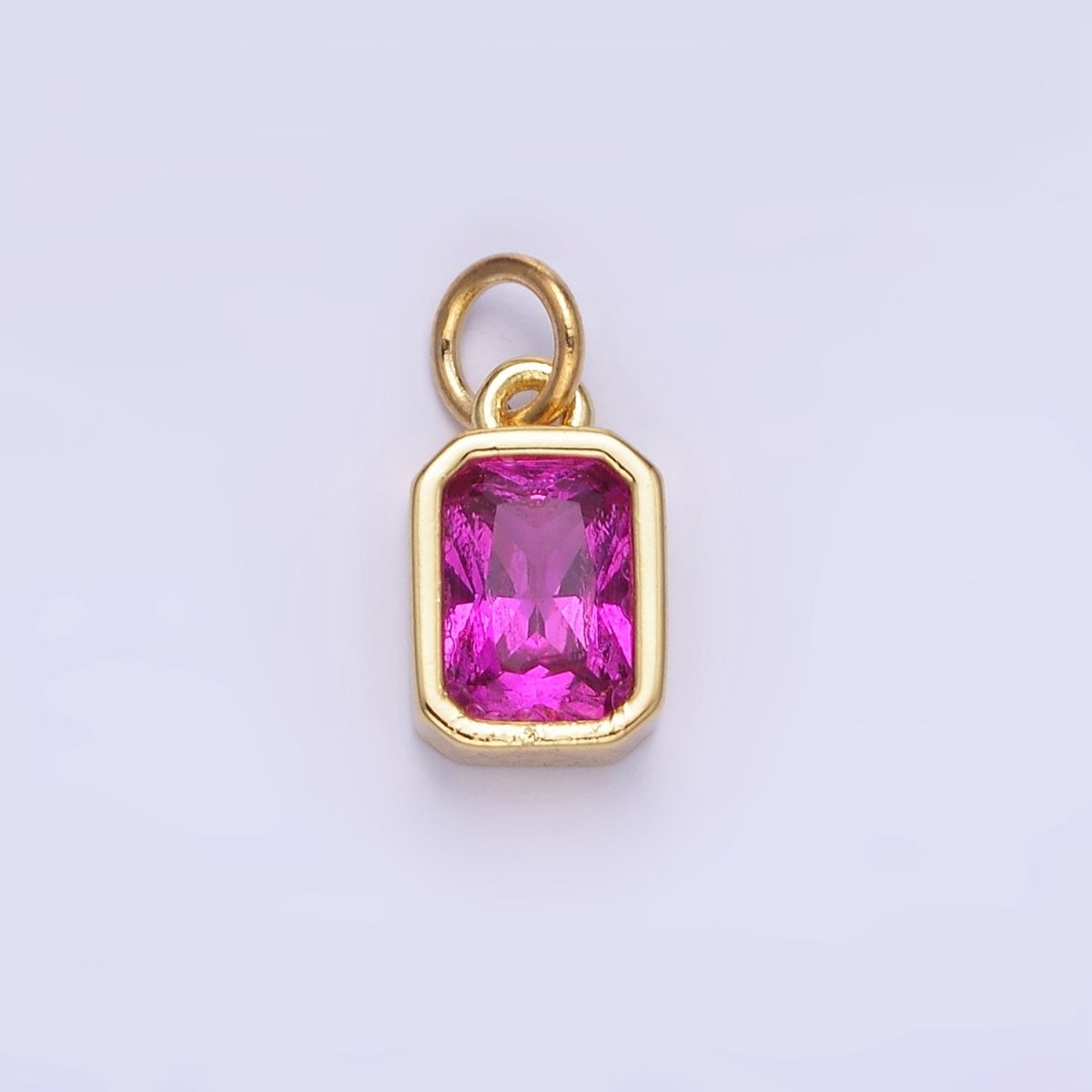 14K Gold Filled Birthstone CZ Baguette Bezel Charm in Gold & Silver | W721 - W728