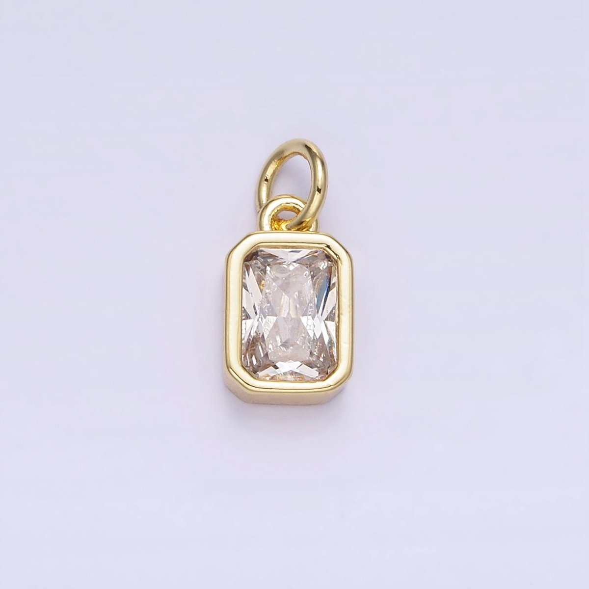 14K Gold Filled Birthstone CZ Baguette Bezel Charm in Gold & Silver | W721 - W728