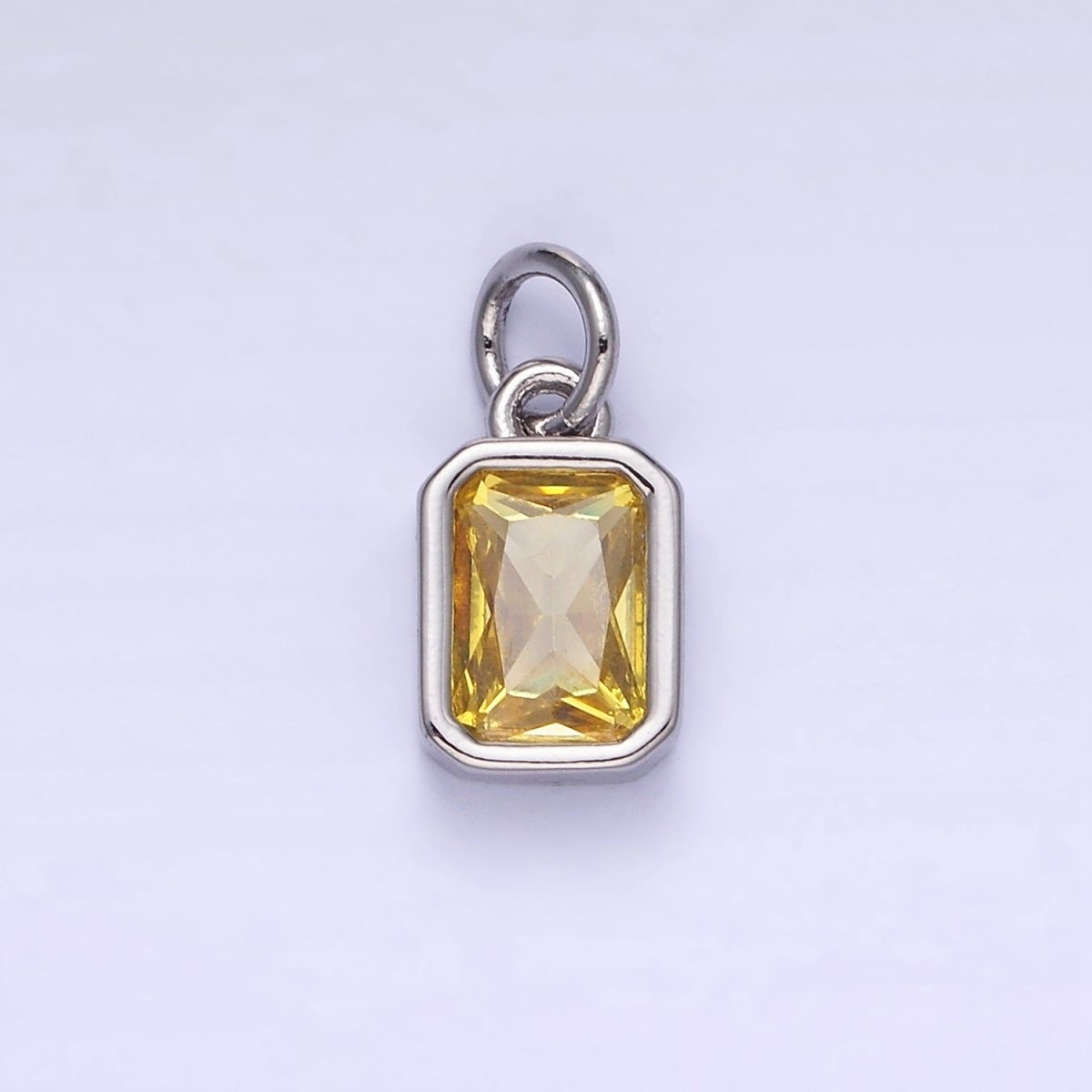 14K Gold Filled Birthstone CZ Baguette Bezel Charm in Gold & Silver | W721 - W728