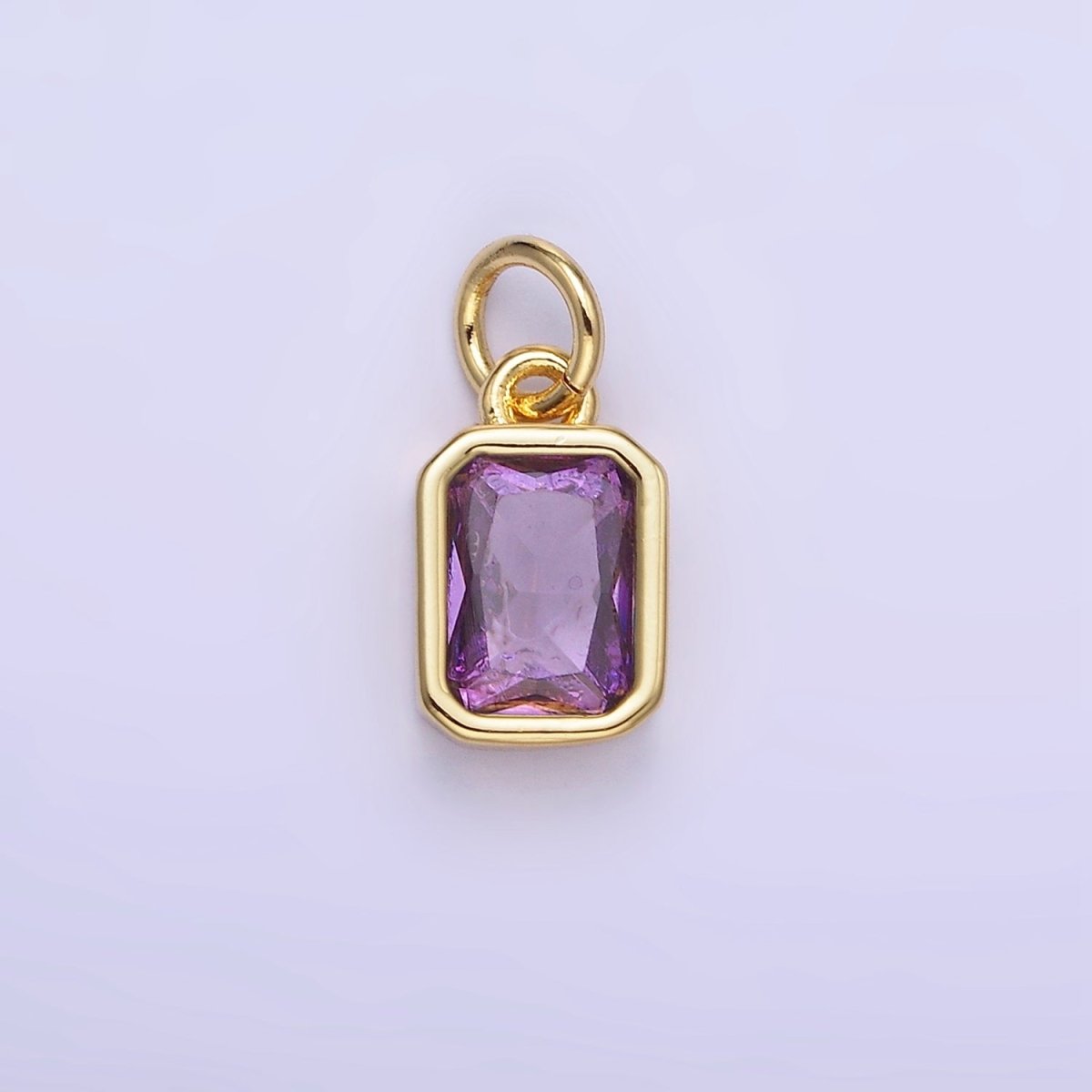 14K Gold Filled Birthstone CZ Baguette Bezel Charm in Gold & Silver | W721 - W728