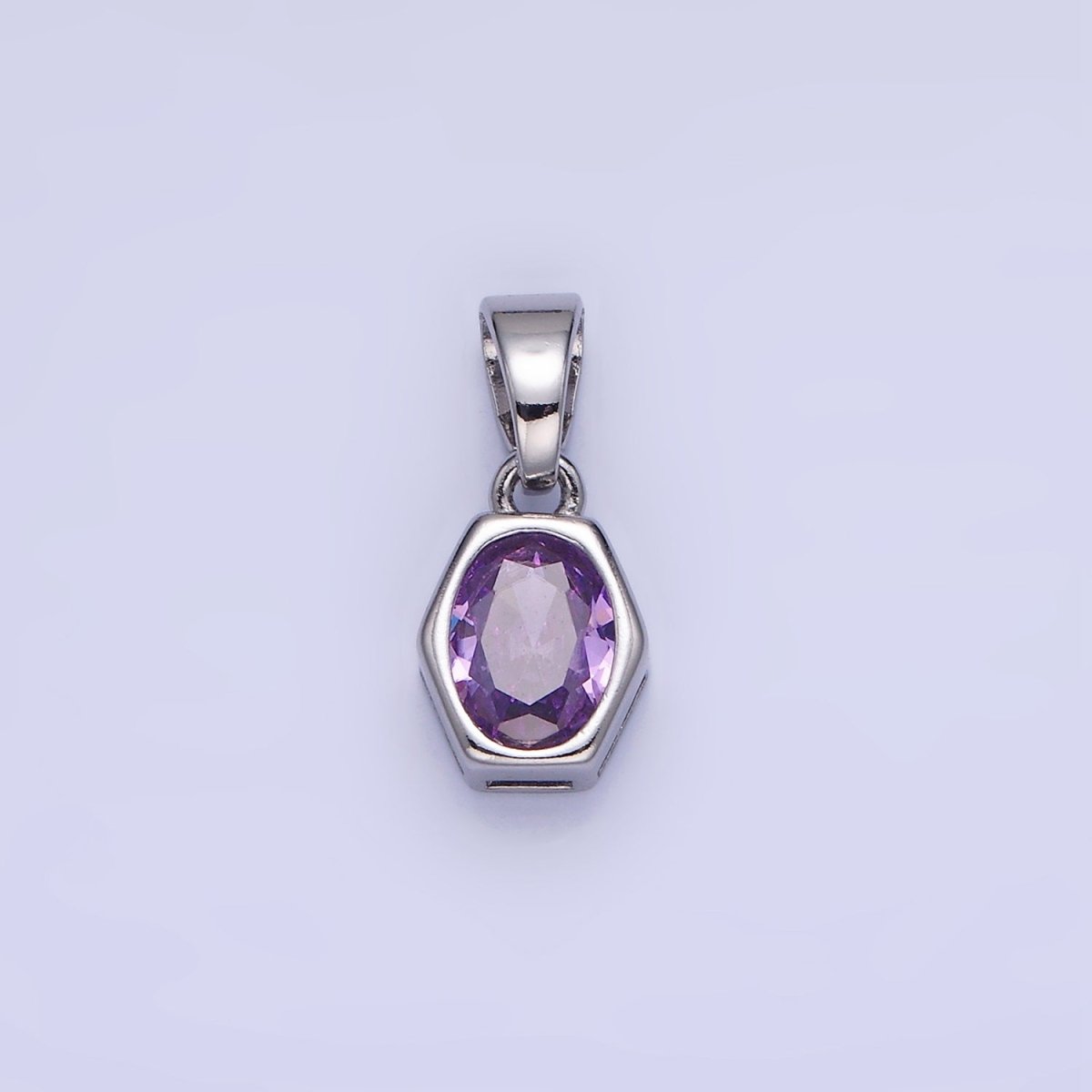 14K Gold Filled Birthstone CZ Hexagonal Pendant in Gold & Silver | AA1282 - AA1295