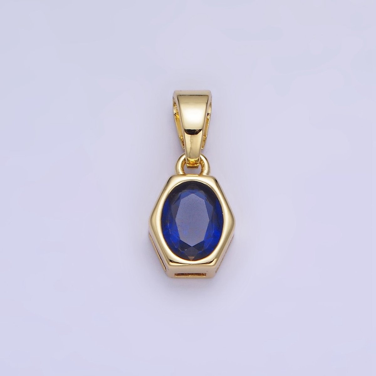 14K Gold Filled Birthstone CZ Hexagonal Pendant in Gold & Silver | AA1282 - AA1295