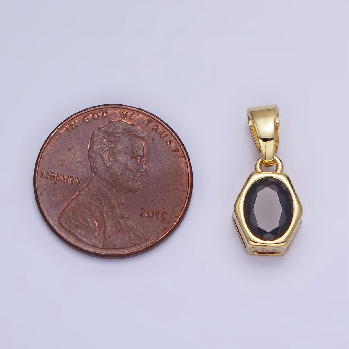 14K Gold Filled Birthstone CZ Hexagonal Pendant in Gold & Silver | AA1282 - AA1295