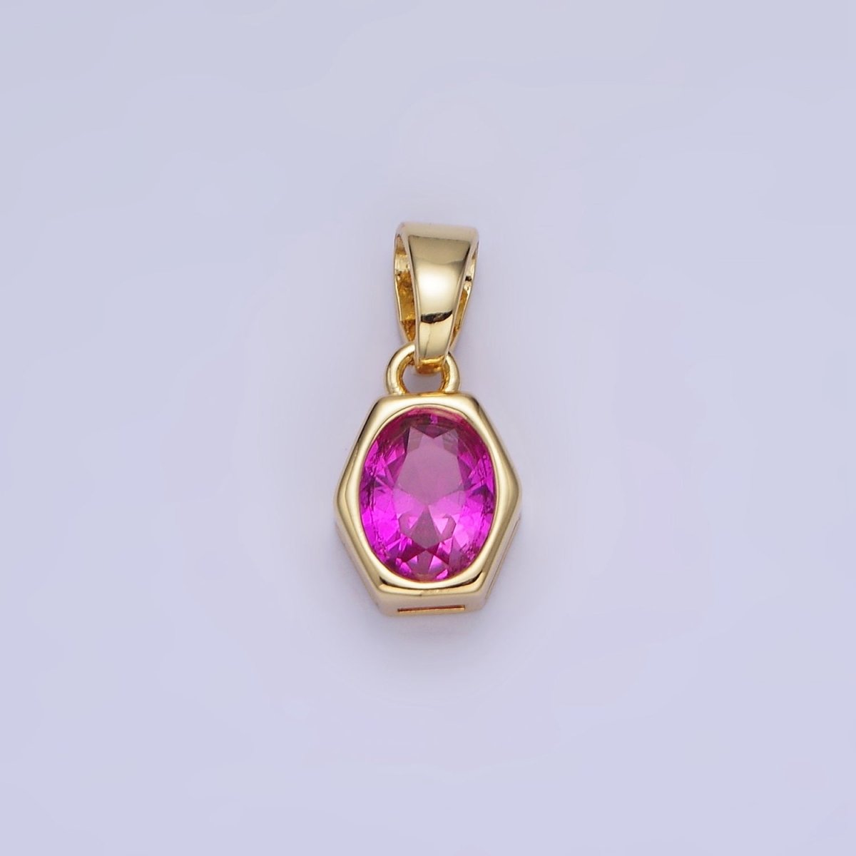 14K Gold Filled Birthstone CZ Hexagonal Pendant in Gold & Silver | AA1282 - AA1295