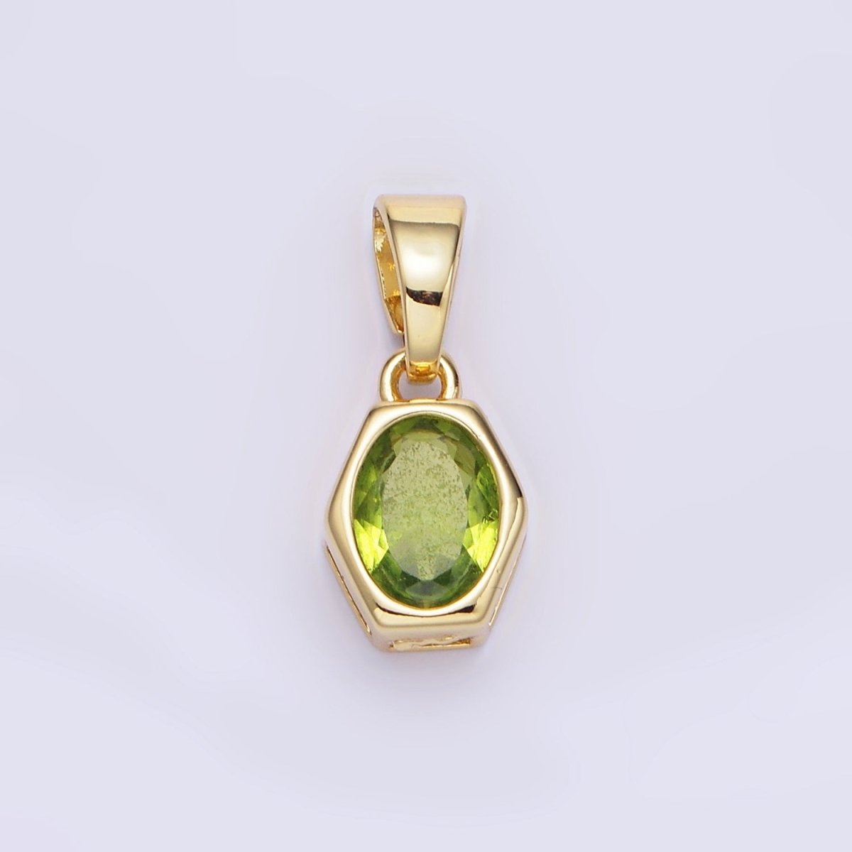 14K Gold Filled Birthstone CZ Hexagonal Pendant in Gold & Silver | AA1282 - AA1295