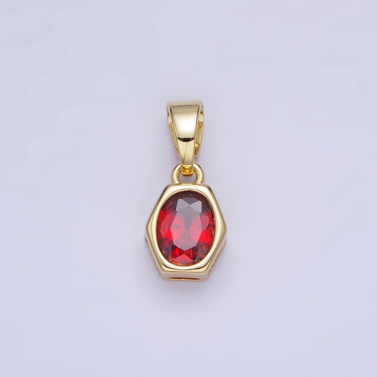 14K Gold Filled Birthstone CZ Hexagonal Pendant in Gold & Silver | AA1282 - AA1295